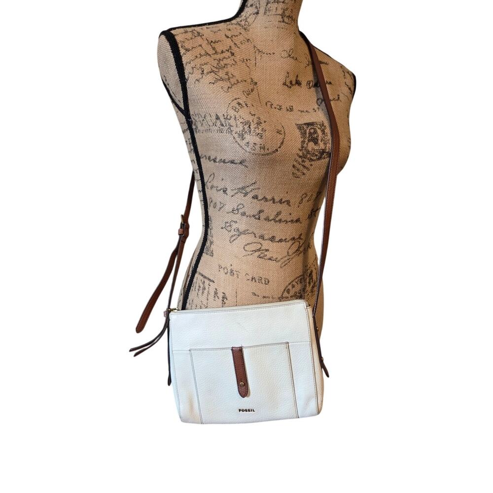 Fossil cow hide leather cream brown crossbody bag small purse